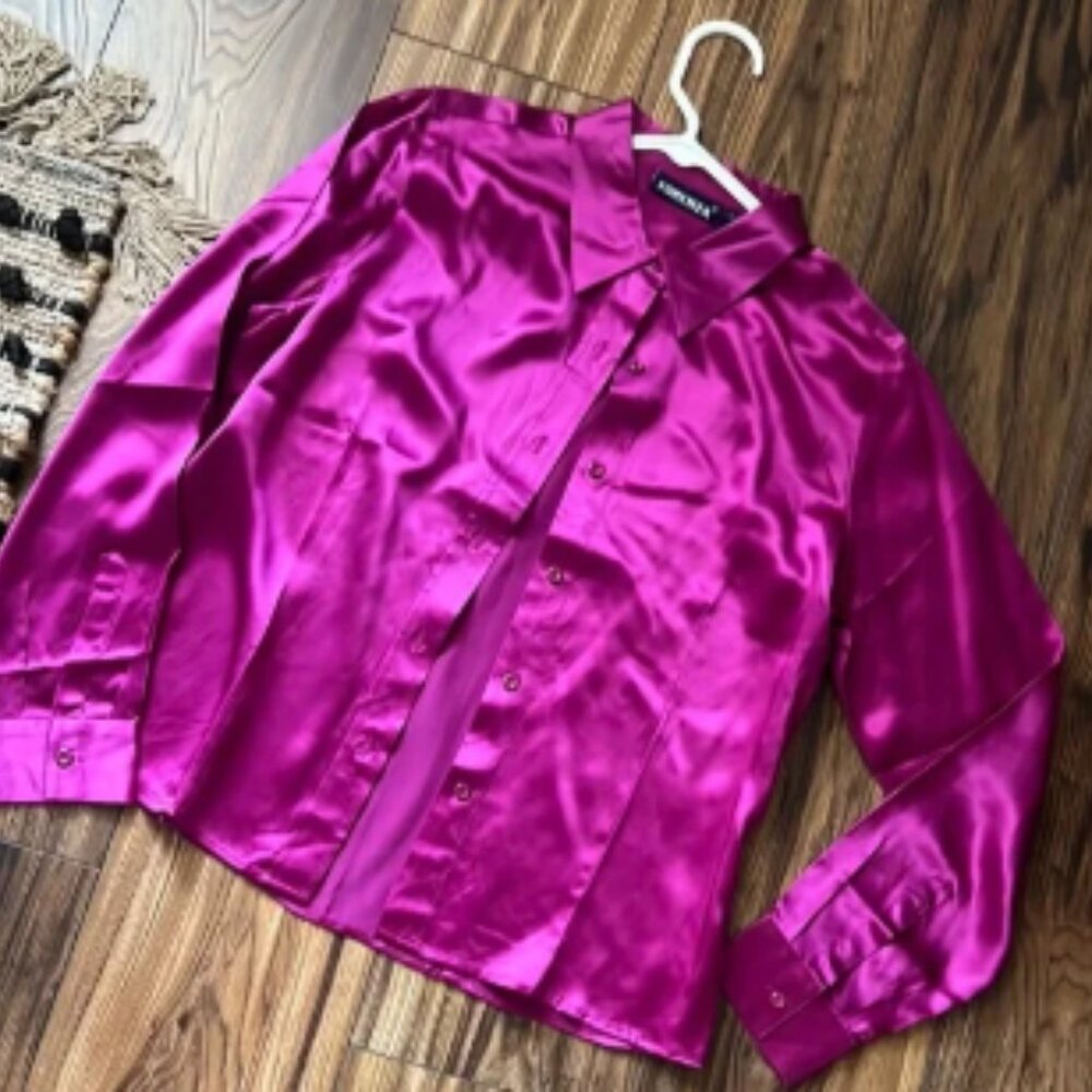 NWOT Vibrant Pink Magenta silk Button-Up Shirt